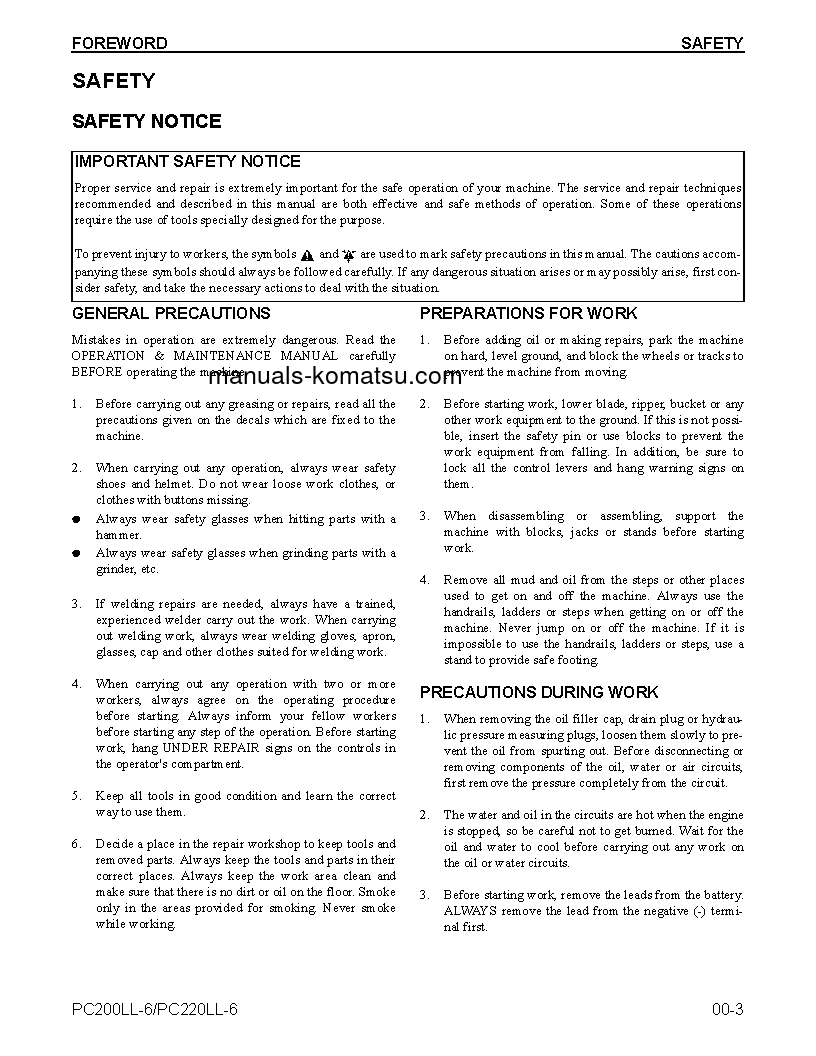 Protected: PC200LL-6(USA) S/N A85001-UP Shop (repair) manual (English)