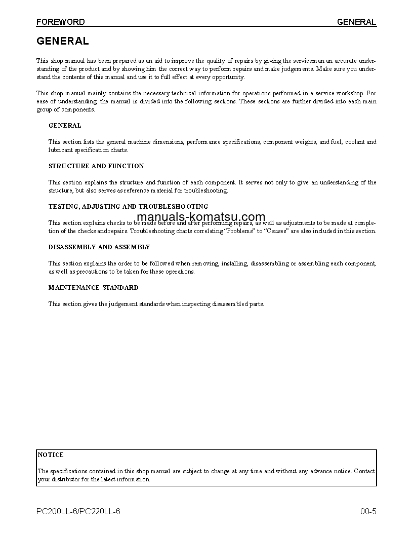 Protected: PC200LL-6(USA) S/N A85001-UP Shop (repair) manual (English)