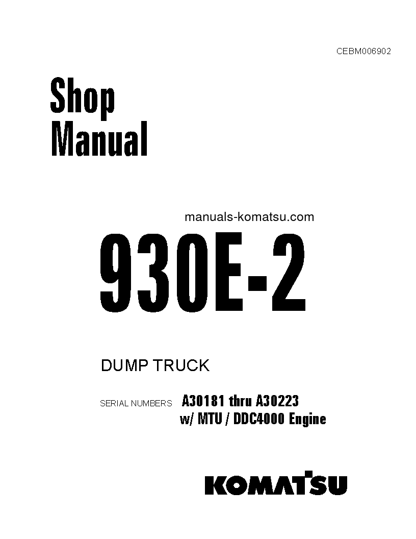 930E-2(USA)-5 S/N A30181-A30223 Shop (repair) manual (English)