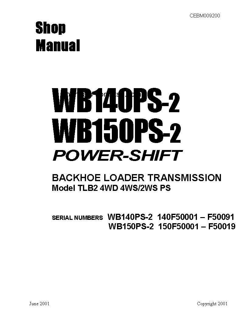 WB140PS-2(ITA) S/N TRANS`N 140F50001-140F50091 Shop (repair) manual (English)