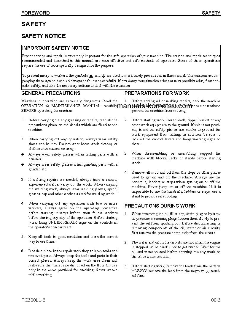 Protected: PC300LL-6(USA) S/N A84001-UP Shop (repair) manual (English)