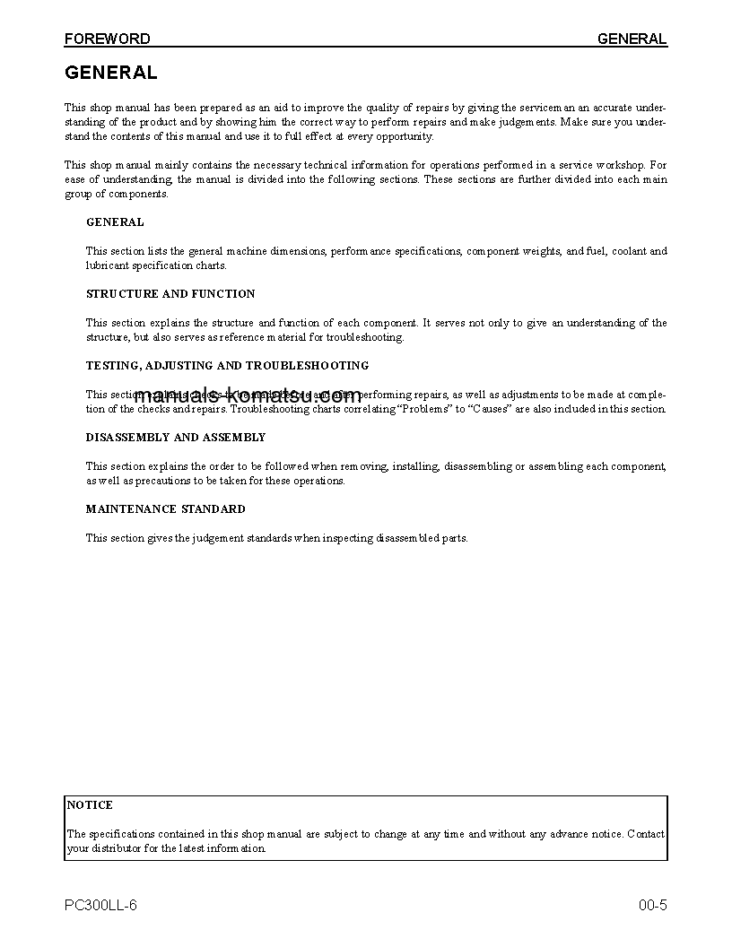 Protected: PC300LL-6(USA) S/N A84001-UP Shop (repair) manual (English)