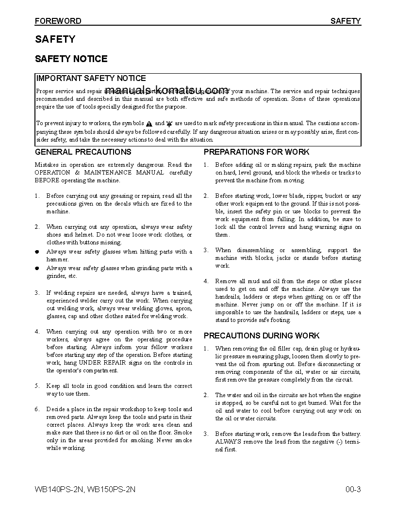 Protected: WB140PS-2(USA)-N S/N A40001-UP Shop (repair) manual (English)