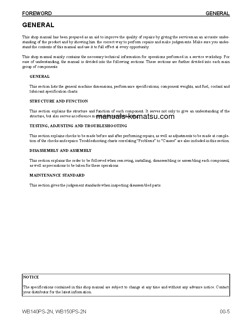 Protected: WB140PS-2(USA)-N S/N A40001-UP Shop (repair) manual (English)