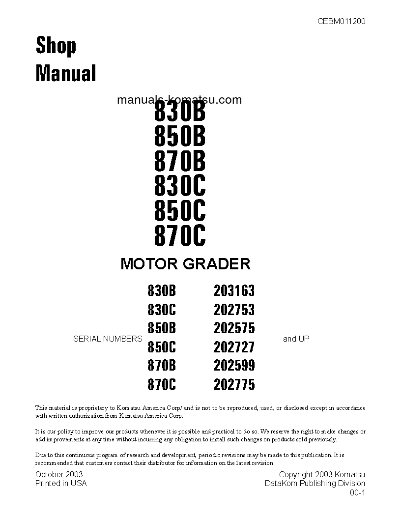 850B S/N U202575-UP Shop (repair) manual (English)