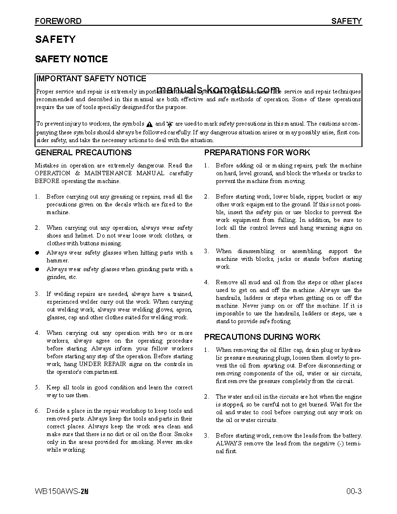 Protected: WB150AWS-2(USA)-N S/N A90001-UP Shop (repair) manual (English)