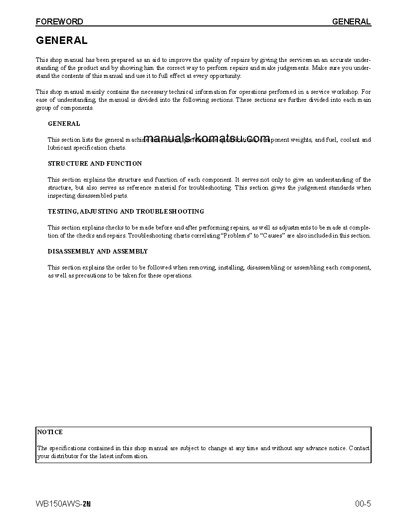 Protected: WB150AWS-2(USA)-N S/N A90001-UP Shop (repair) manual (English)