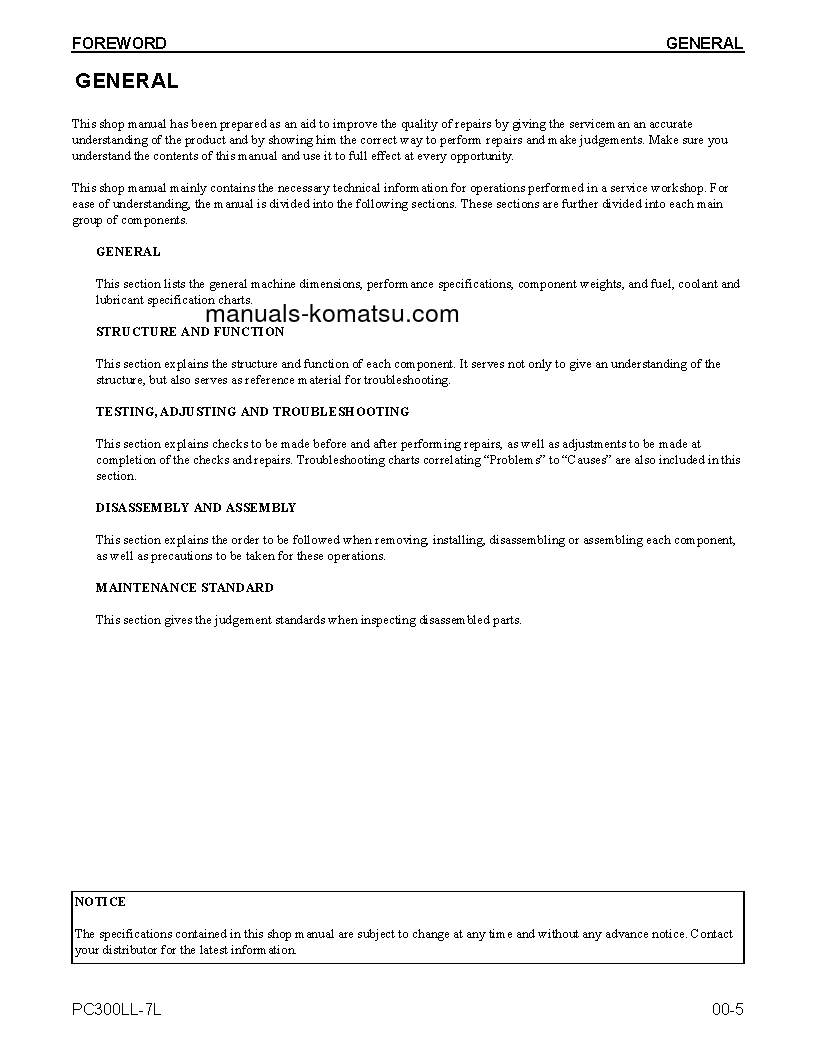 Protected: PC300LL-7(USA)-L S/N A85001-UP Shop (repair) manual (English)