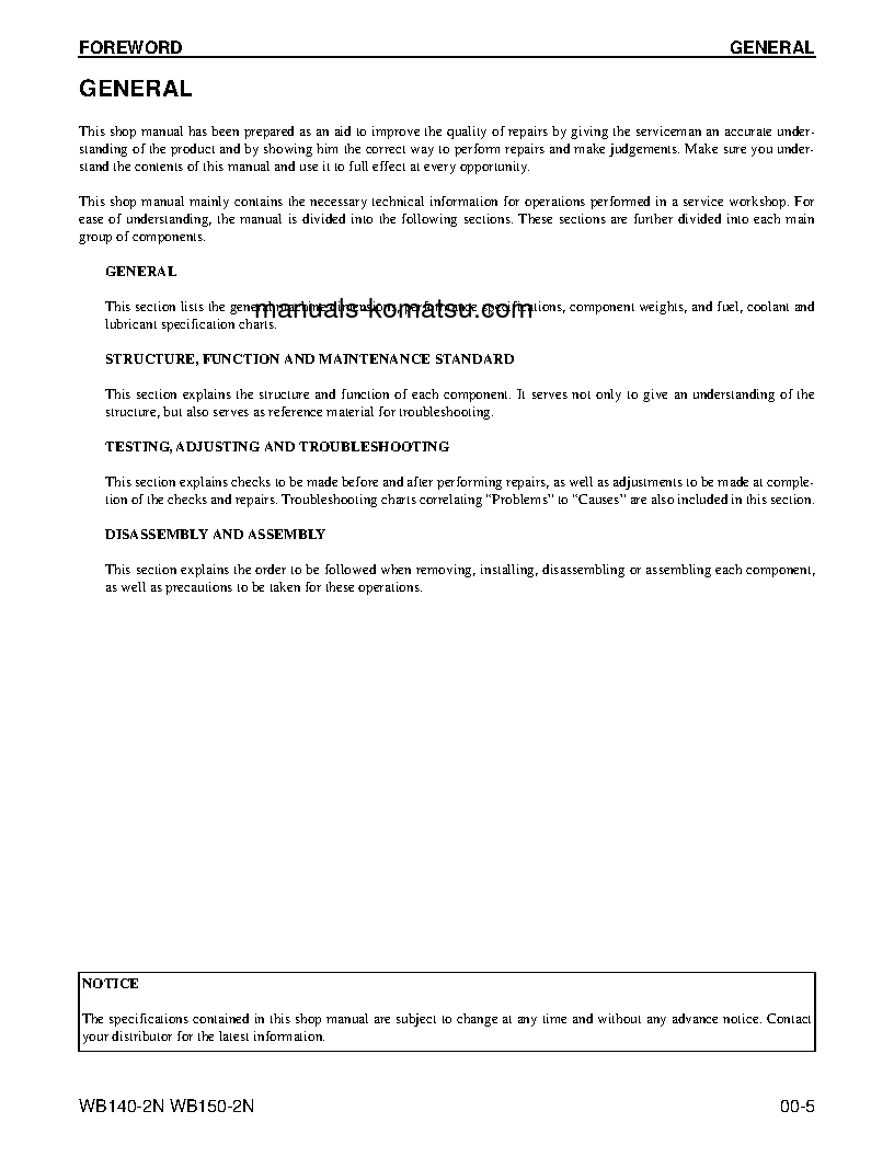 Protected: WB150-2(USA)-N S/N A60029-UP Shop (repair) manual (English)