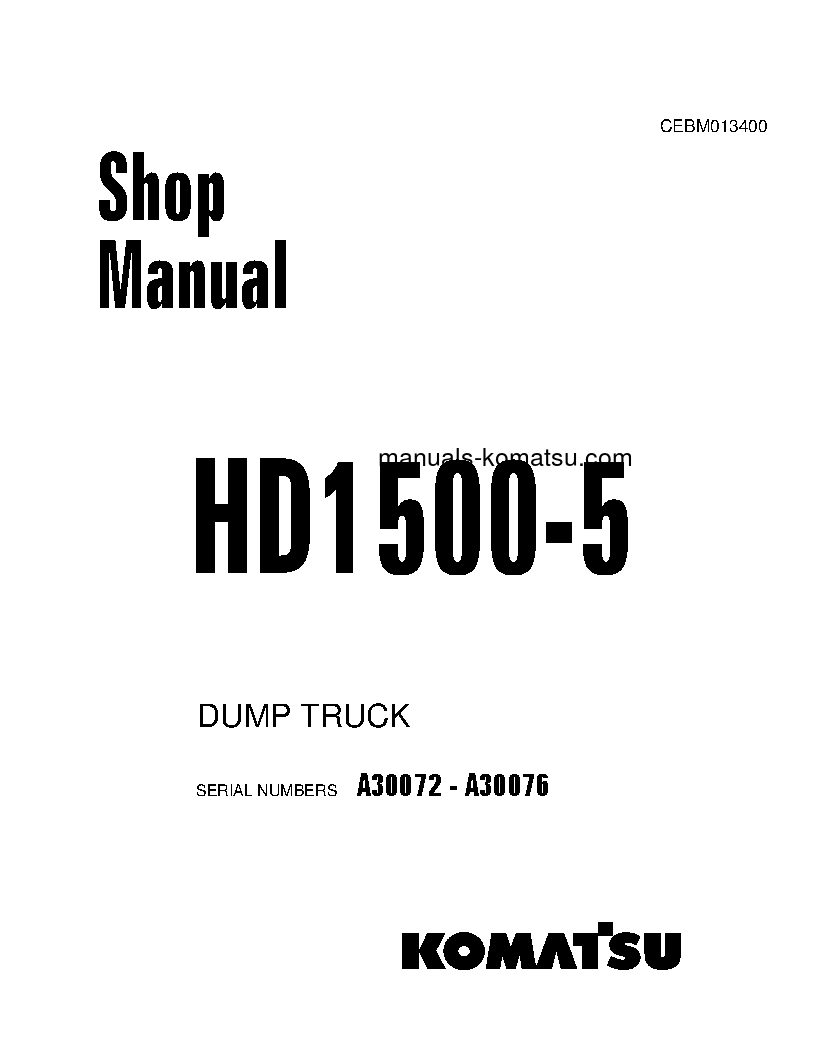 HD1500-5(USA) S/N A30072-A30076 Shop (repair) manual (English)
