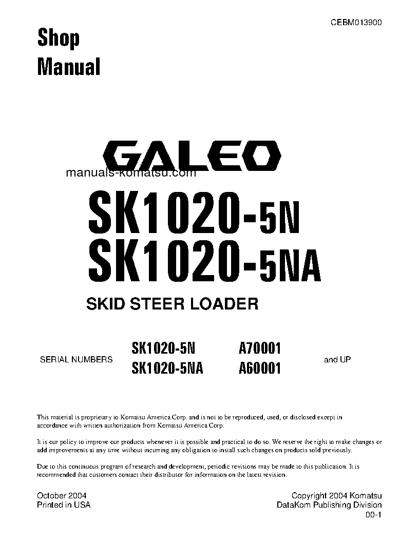 SK1020-5(USA)-NA S/N A60001-UP Shop (repair) manual (English)