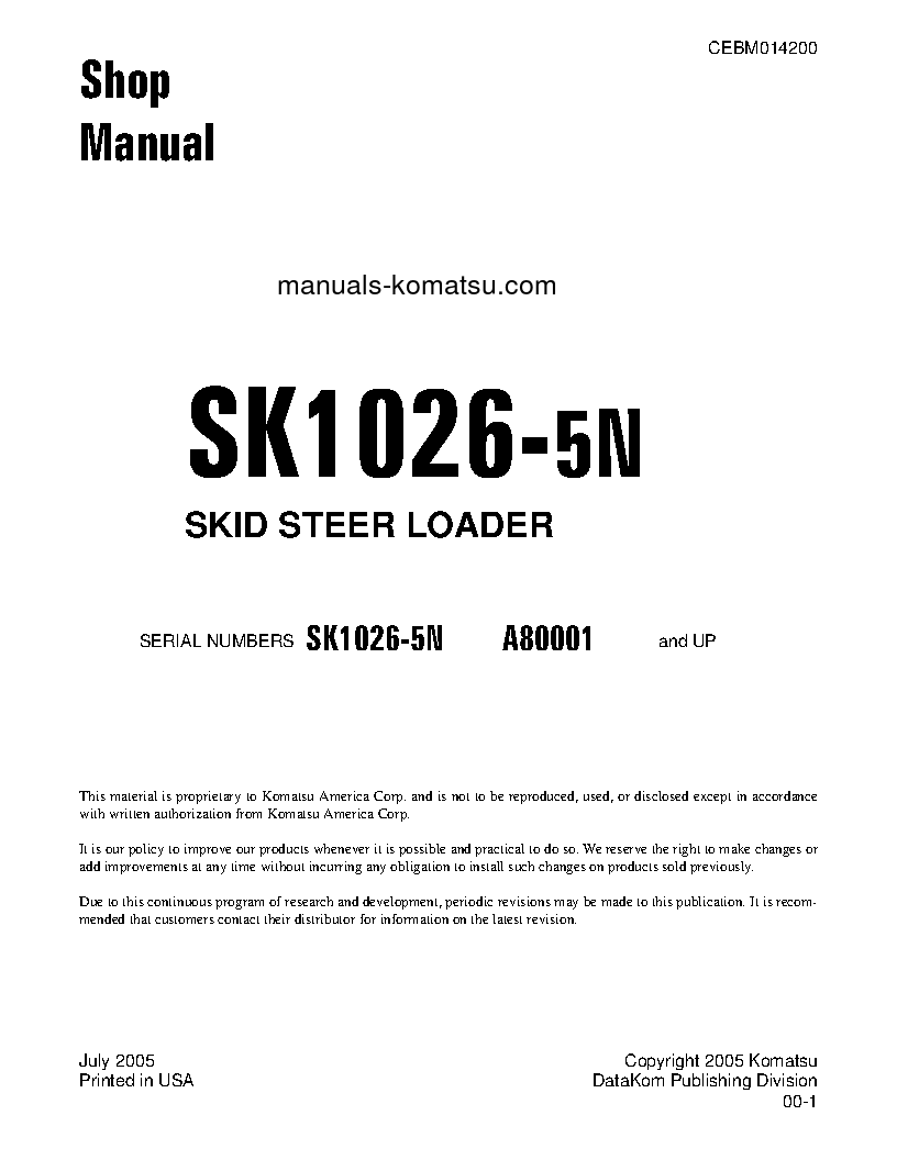 SK1026-5(USA)-N S/N A80001-UP Shop (repair) manual (English)