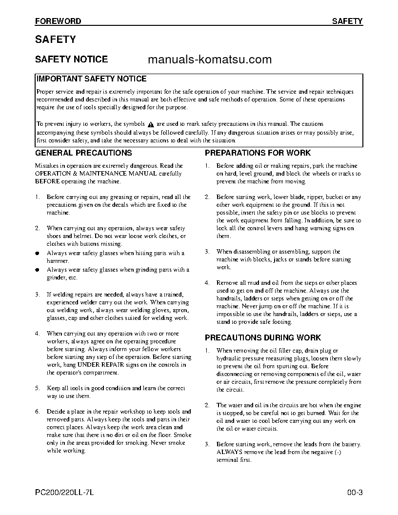 Protected: PC220LL-7(USA)-L S/N A86001-UP Shop (repair) manual (English)