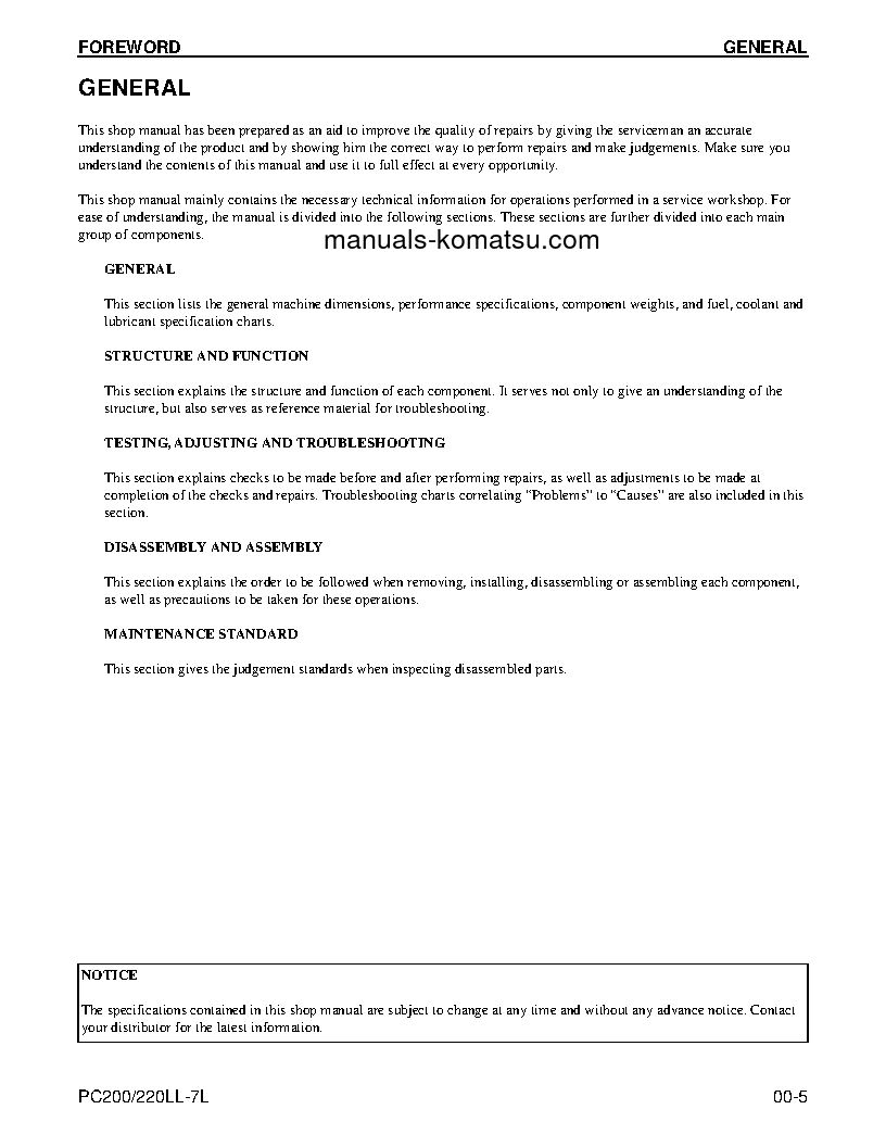 Protected: PC220LL-7(USA)-L S/N A86001-UP Shop (repair) manual (English)