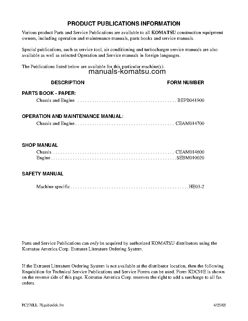 Protected: PC270LL-7(USA)-L S/N A86001-UP Shop (repair) manual (English)
