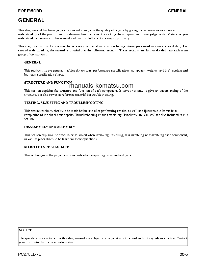 Protected: PC270LL-7(USA)-L S/N A86001-UP Shop (repair) manual (English)