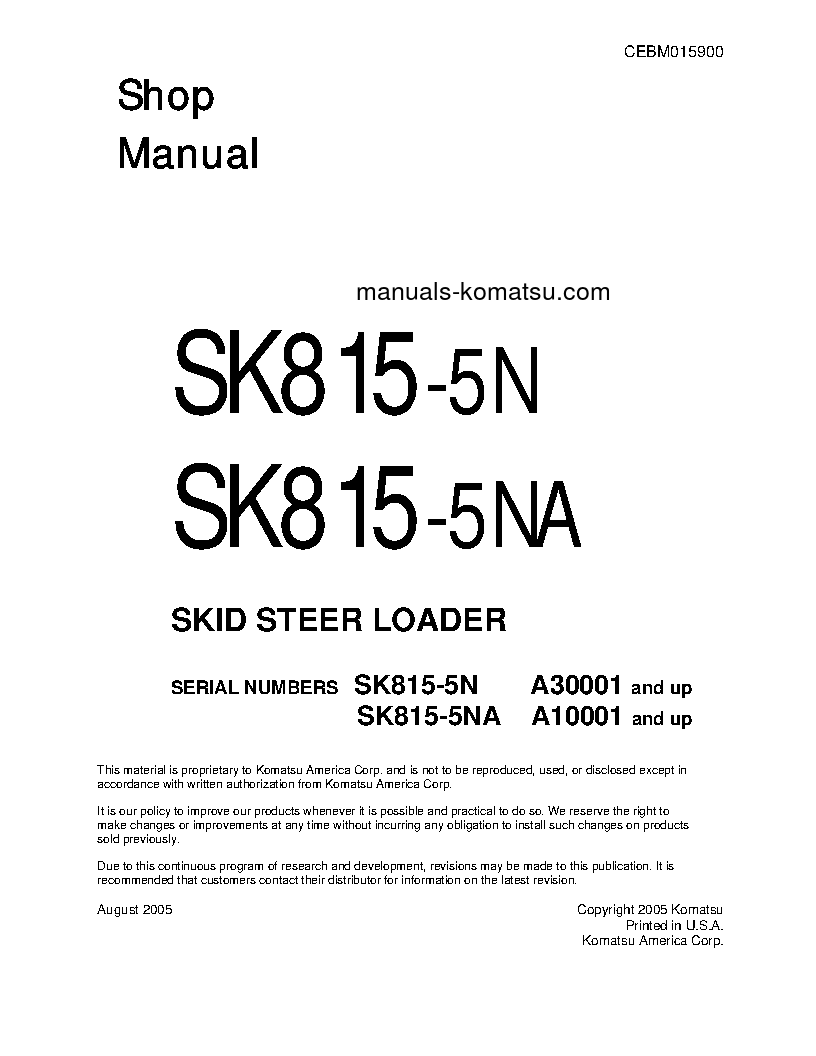 SK815-5(USA)-N S/N A30001-UP Shop (repair) manual (English)