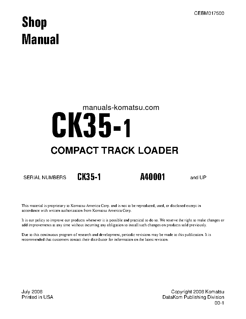 CK35-1(USA) S/N A40001-UP Shop (repair) manual (English)