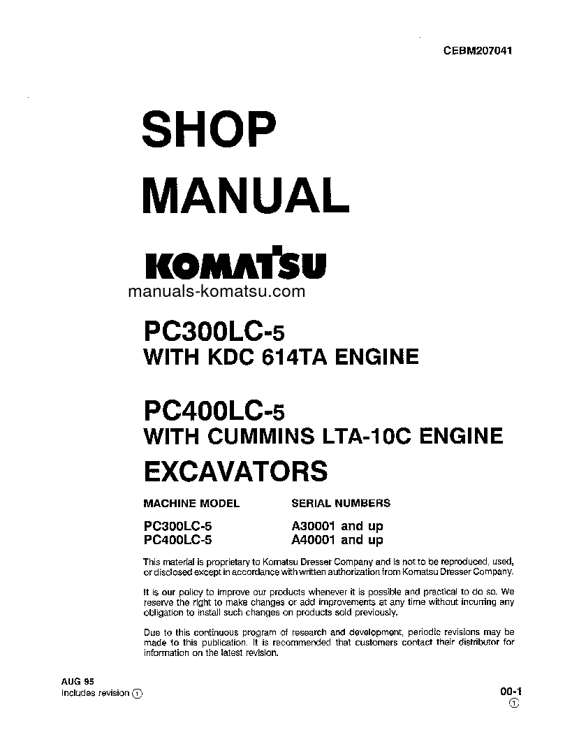 PC400LC-5(USA)-LC S/N A40001-A70500 Shop (repair) manual (English)