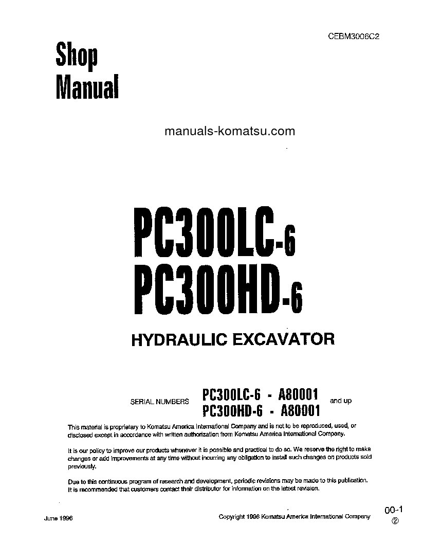 PC300HD-6(USA)-LC S/N A80001-A83000 Shop (repair) manual (English)