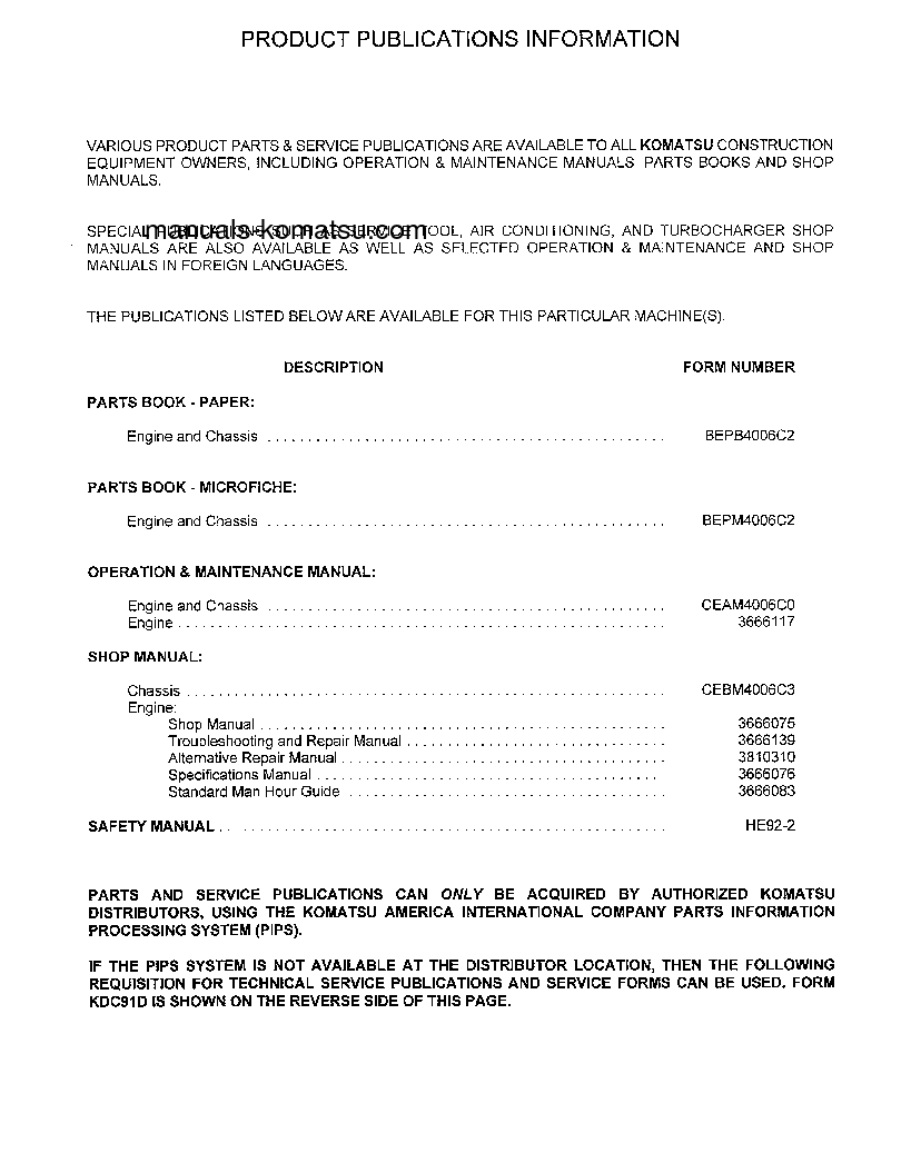 Protected: PC400LC-6(USA)-LC S/N A80001-A83000 Shop (repair) manual (English)