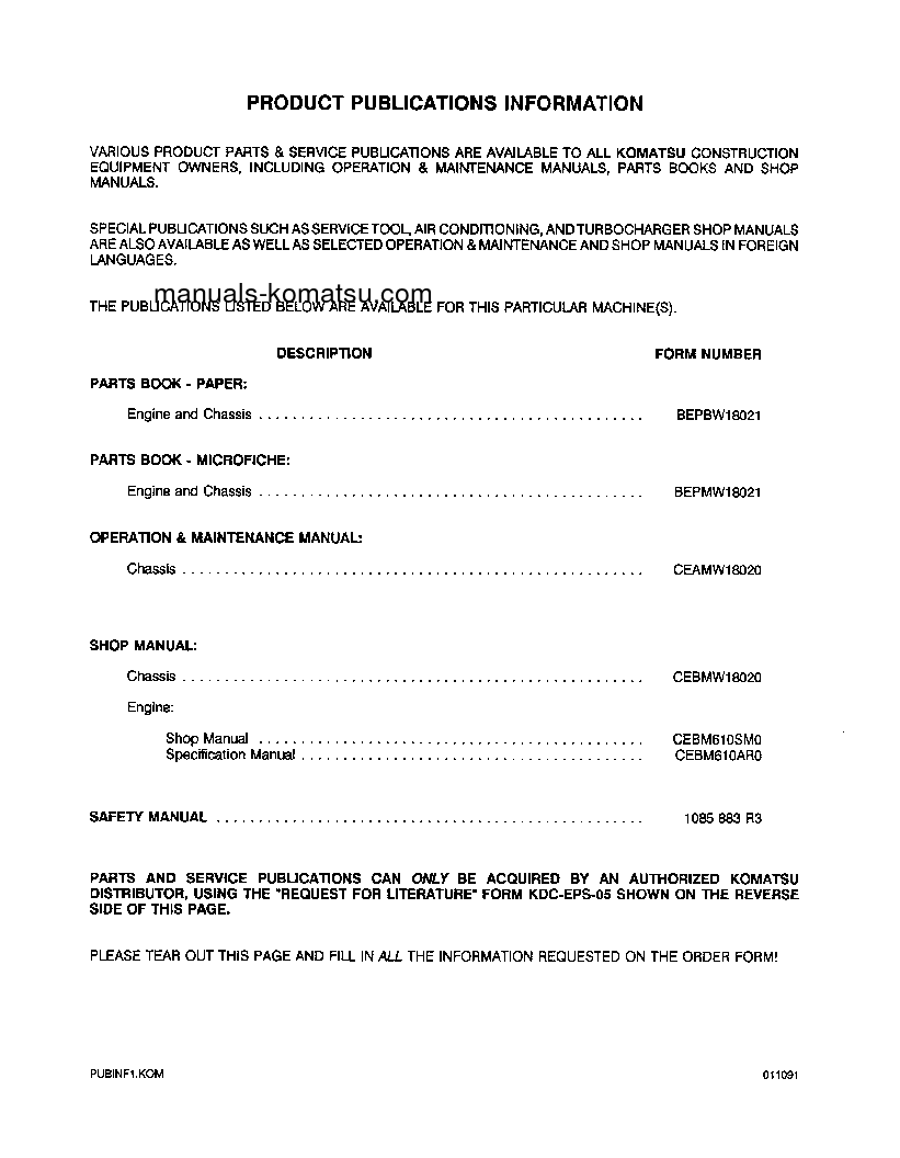 Protected: WA250-1(USA)-LC S/N A65001-UP Shop (repair) manual (English)