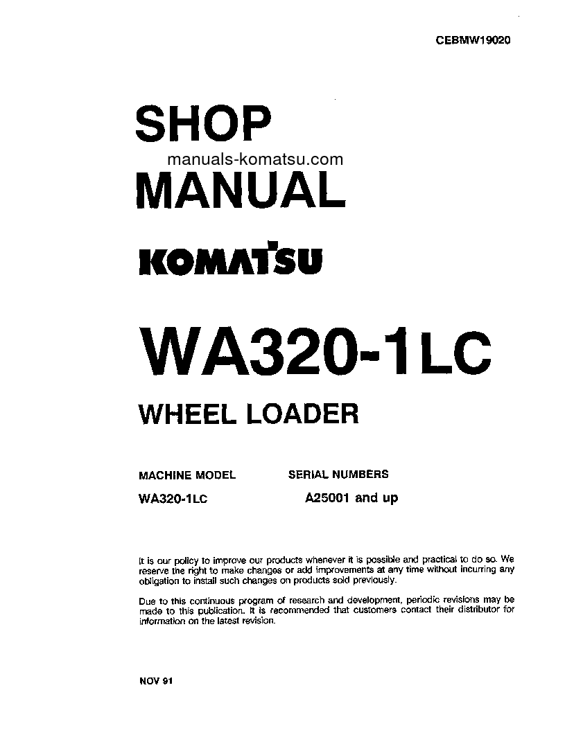 WA320-1(USA)-LC S/N A25001-UP Shop (repair) manual (English)