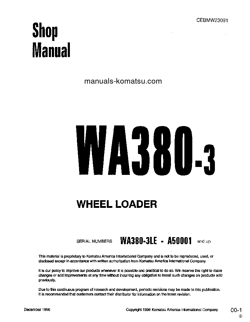 WA380-3(USA)-L S/N A50001-UP Shop (repair) manual (English)