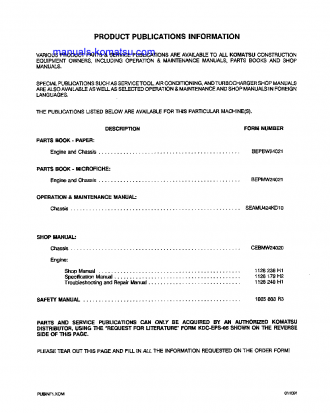 WA420-1(JPN)-LC S/N A25001-UP Shop (repair) manual (English)
