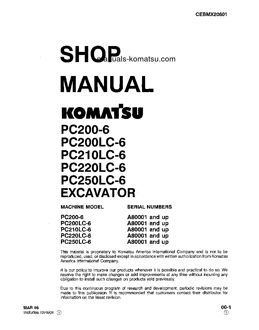 PC250LC-6(USA)-L S/N A80001-UP Shop (repair) manual (English)