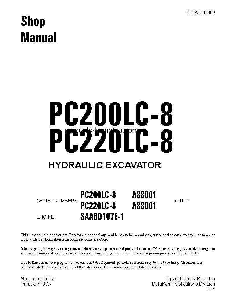 PC220LC-8(USA) S/N A88001-UP Shop (repair) manual (English)