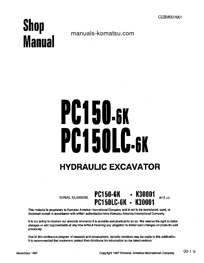 PC150LC-6(GBR)-K S/N K30001-K32000 Shop (repair) manual (English)