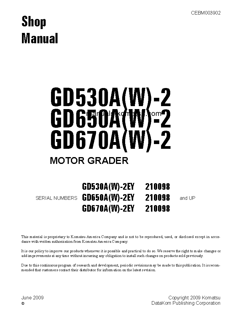 GD530AW-2(USA)-EY S/N 210098-UP Shop (repair) manual (English)