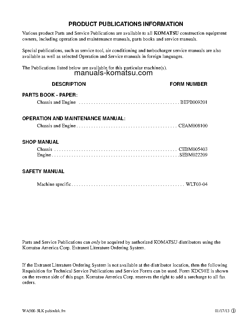 Protected: WA500-3(USA)-LK S/N A71001-UP Shop (repair) manual (English)