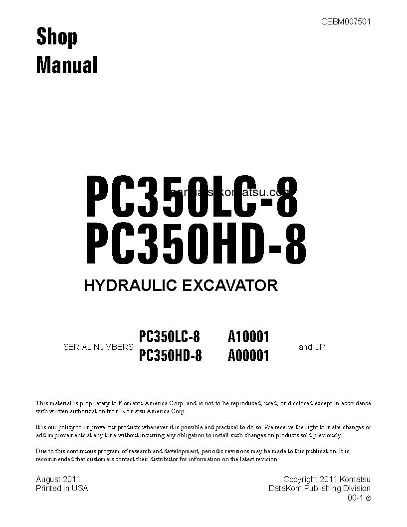 PC350HD-8(USA) S/N A00001-UP Shop (repair) manual (English)