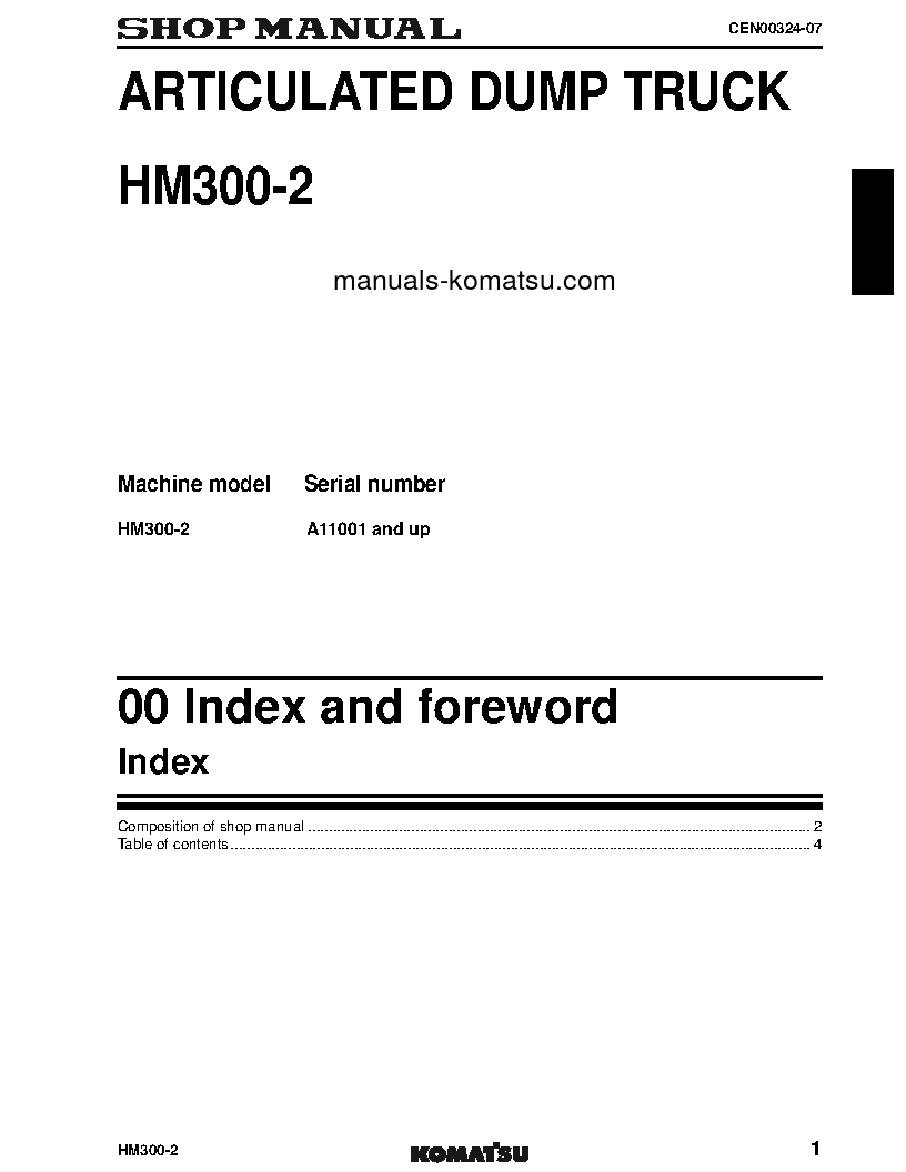 Protected: HM300-2(USA) S/N A11001-UP Shop (repair) manual (English)