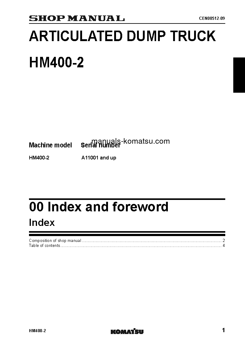 Protected: HM400-2(USA) S/N A11001-UP Shop (repair) manual (English)