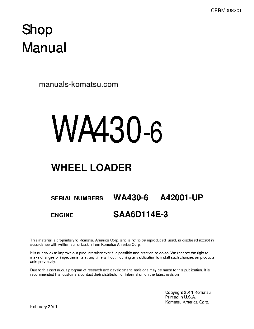 WA430-6(USA) S/N A42001-UP Shop (repair) manual (English)