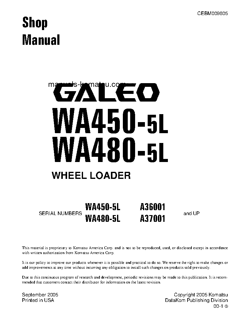 WA450-5(USA)-L S/N A36001-UP Shop (repair) manual (English)