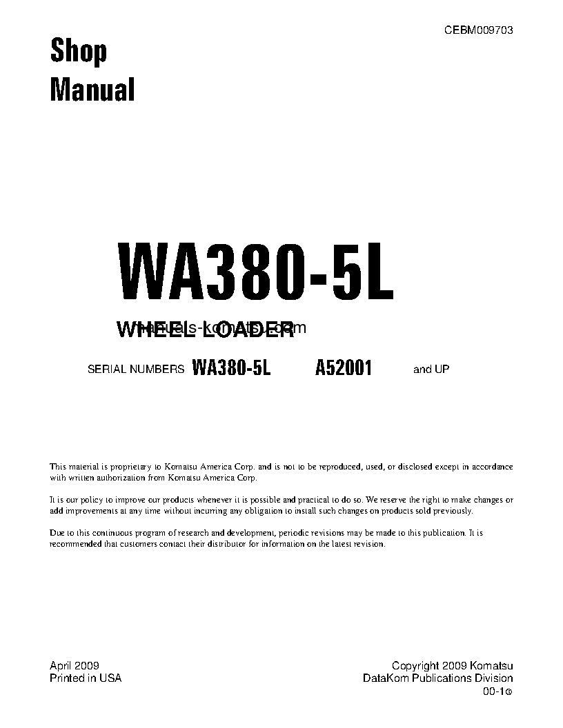 WA380-5(USA)-L S/N A52001-UP Shop (repair) manual (English)
