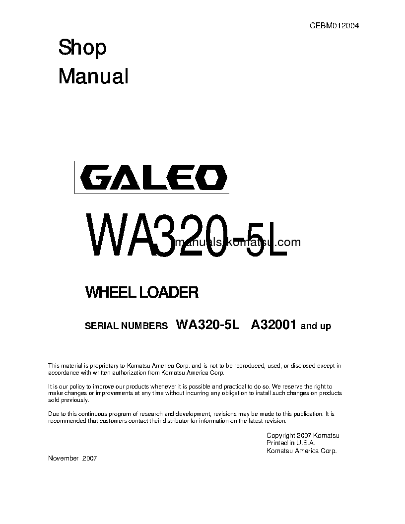 WA320-5(USA)-L S/N A32001-UP Shop (repair) manual (English)
