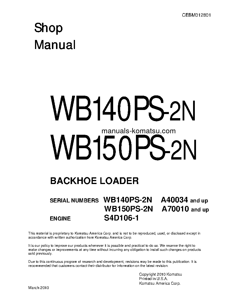 WB140PS-2(USA)-N S/N A40034-UP Shop (repair) manual (English)