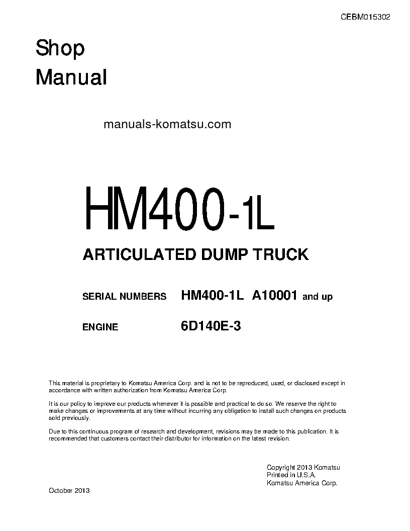 HM400-1(USA)-L S/N A10001-UP Shop (repair) manual (English)