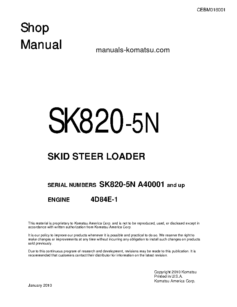 SK820-5(USA)-N S/N A40001-UP Shop (repair) manual (English)