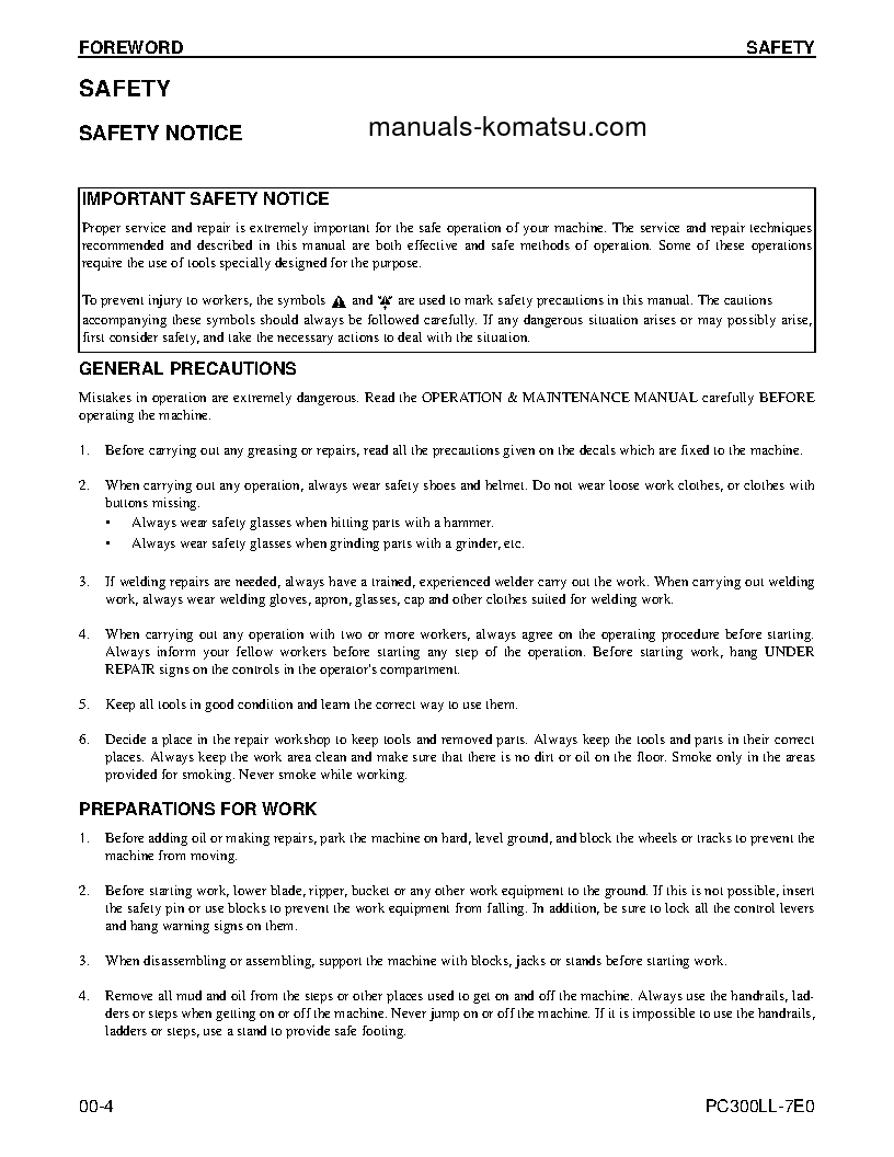 Protected: PC300LL-7(USA)-TIER 3 S/N A86001-UP Shop (repair) manual (English)