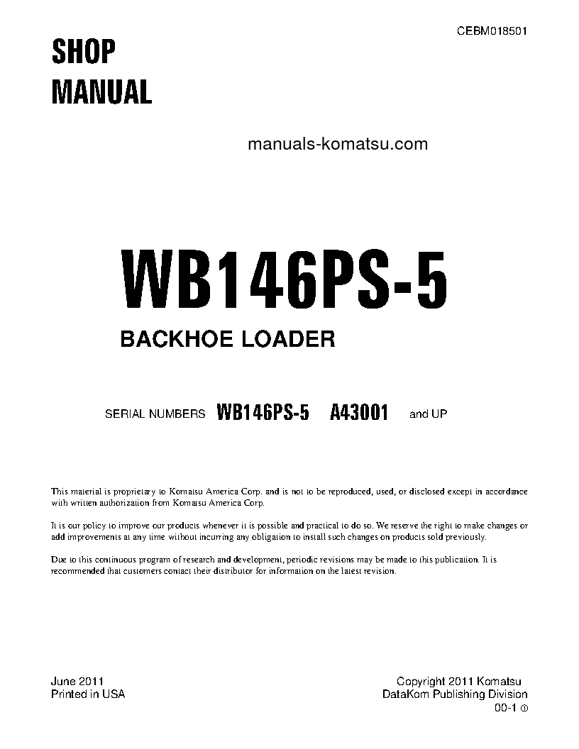 WB146PS-5(USA) S/N A43001-UP Shop (repair) manual (English)