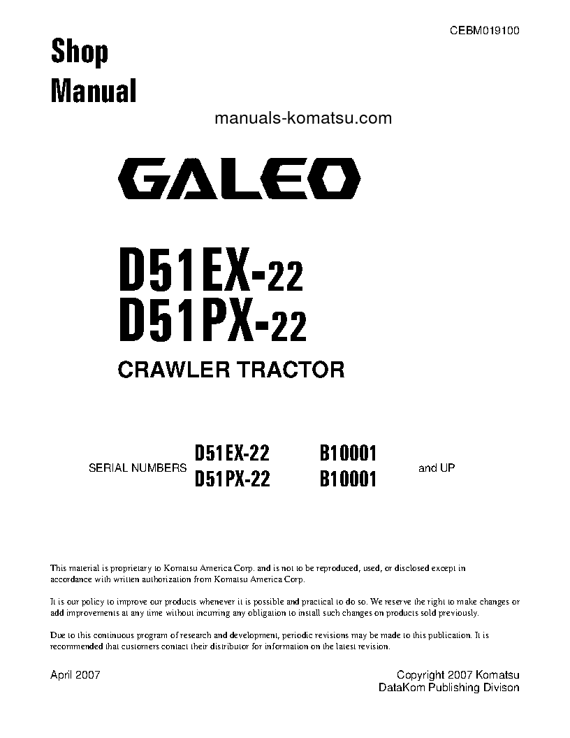 D51PX-22(BRA) S/N B10001-UP Shop (repair) manual (English)