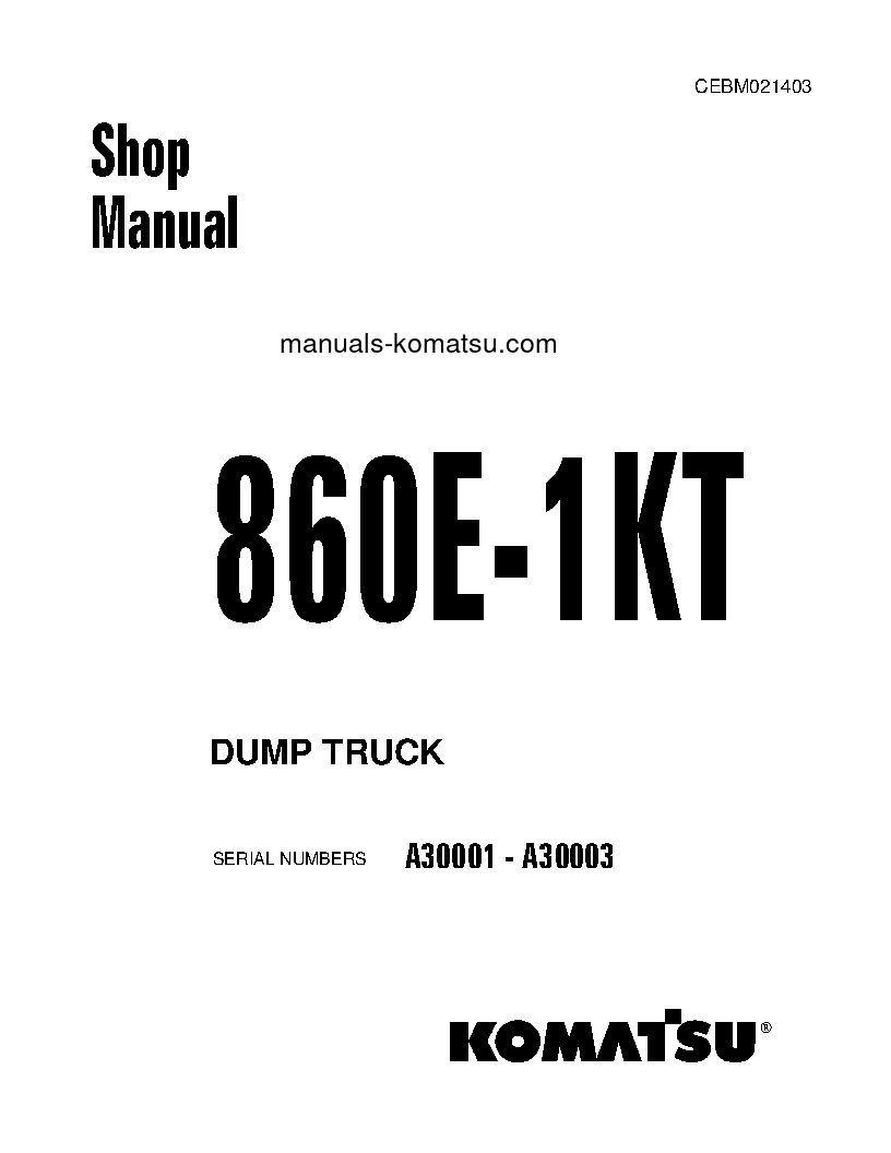 860E-1(USA)-KT S/N A30001-A30003 Shop (repair) manual (English)