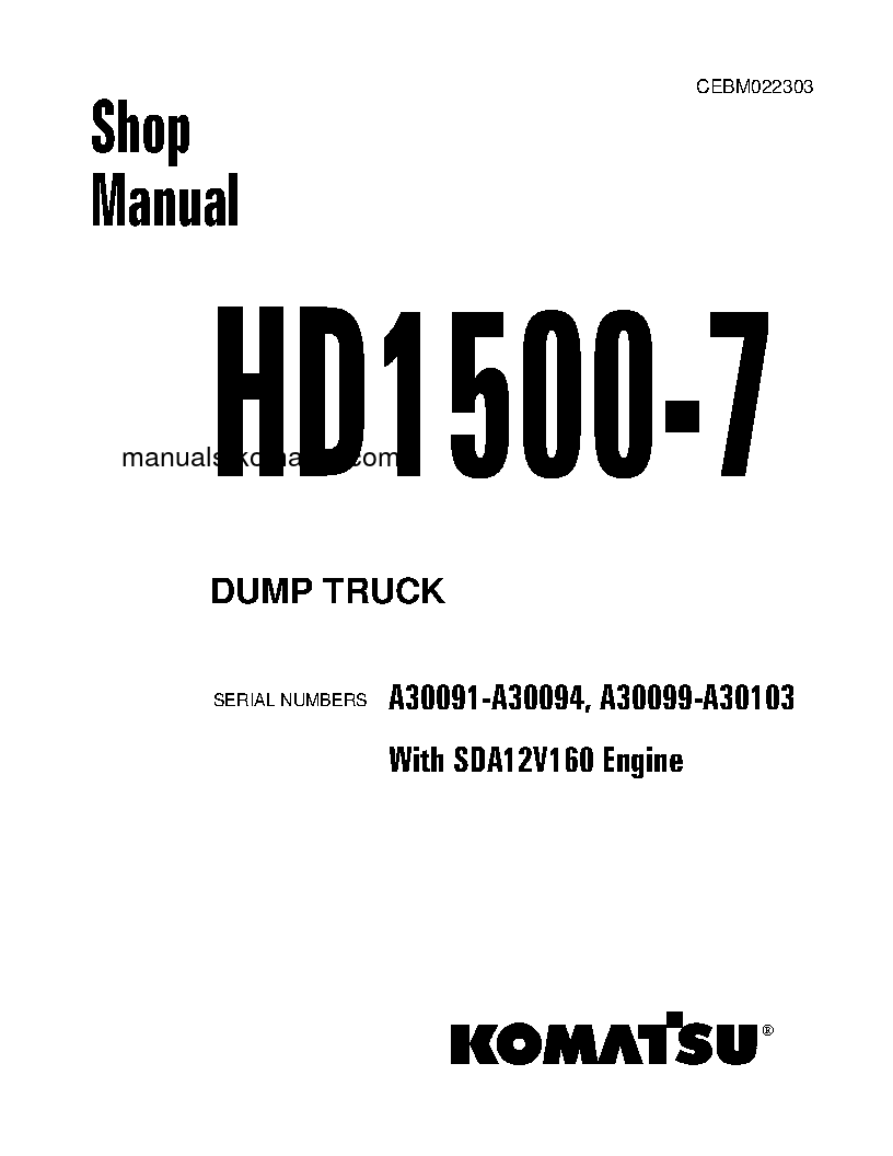 HD1500-7(USA)-W/ SDA12V160 S/N A30091-A30094 Shop (repair) manual (English)