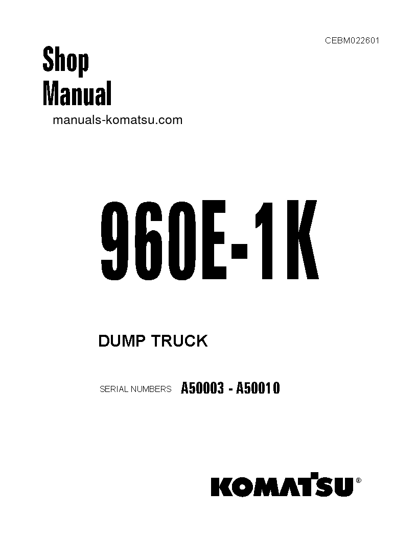 960E-1(USA)-K S/N A50003-A50010 Shop (repair) manual (English)